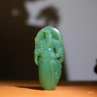 一石一刻新疆和田玉【青龙偃月魂·神威】收藏级碧玉粉青料碧玉关公吊