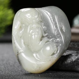 禄缘相苏州玉雕大师万子涵作品 和田玉青花籽料关公忠义千秋手把件130
